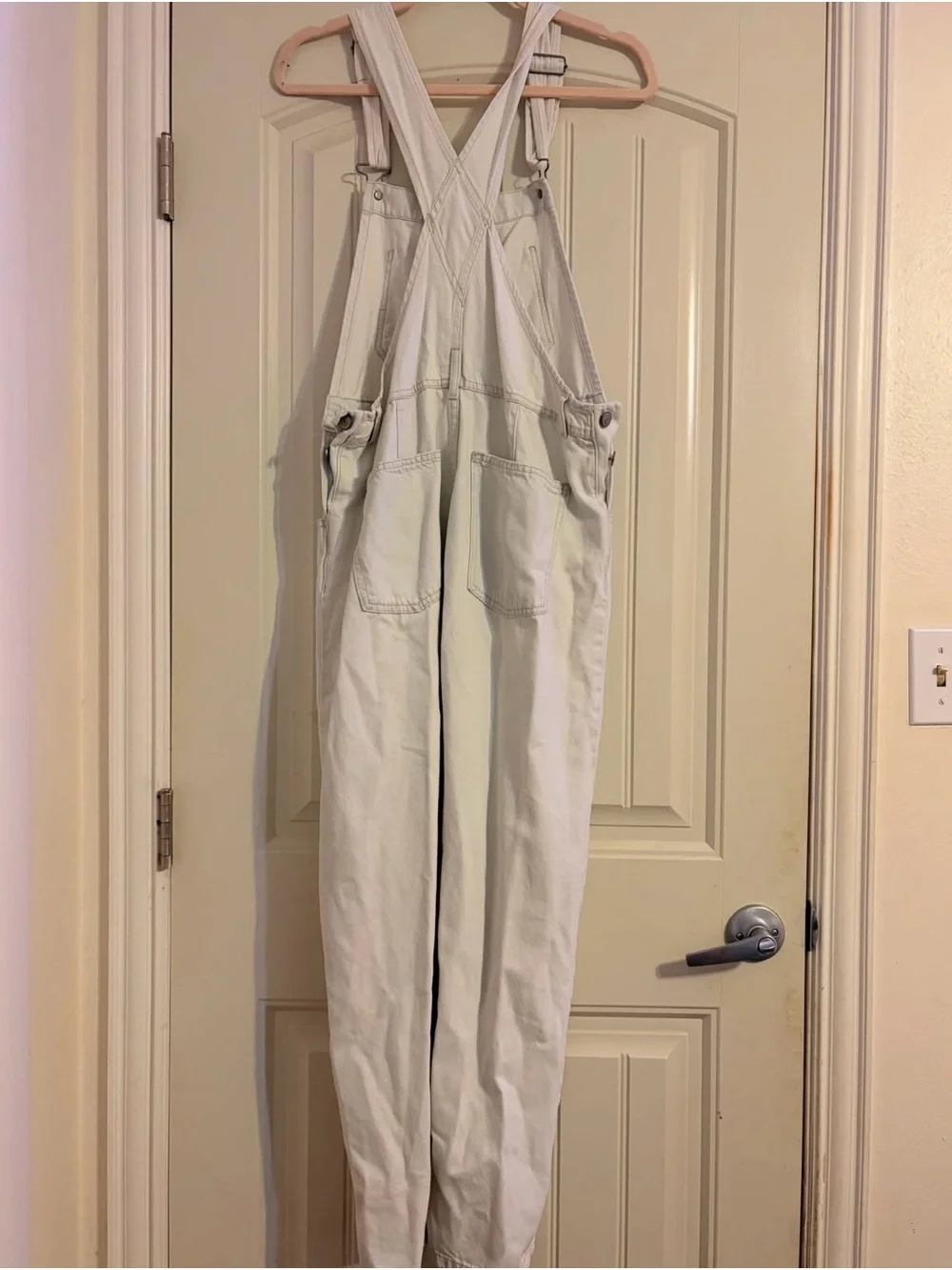 Free People Cream White Denim Overalls